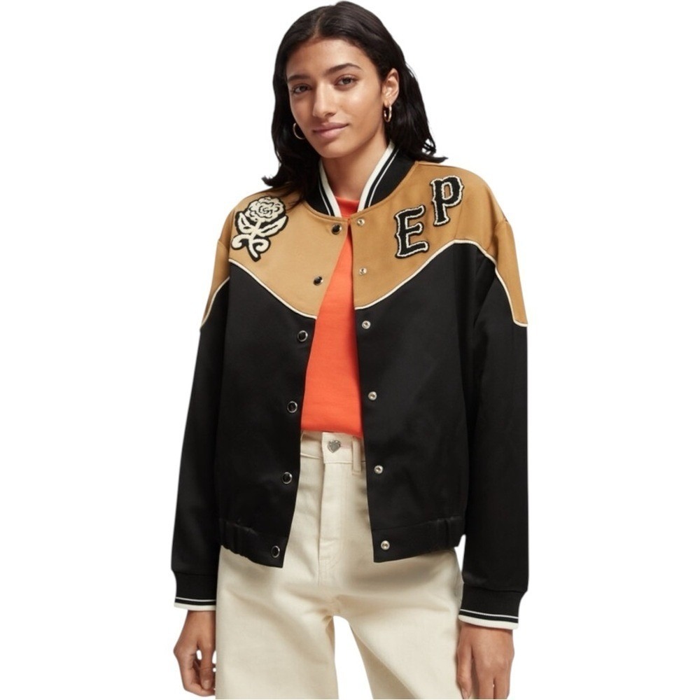 Scotch & Soda Elvis Presley Tribute Varsity Bomber‎ Jacket Black Gold Patches XS